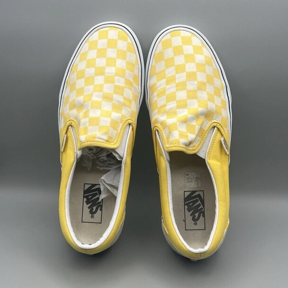 Vans Classic Slip On Yellow White Checkerboard Shoes - Men's Size 9.5 USED